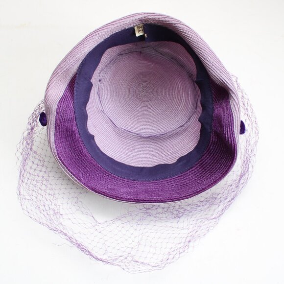 Vintage 1950's Lilac Woven Purple Heart Velvet Birdcage Veil Headpiece Hat - Picture 9 of 10